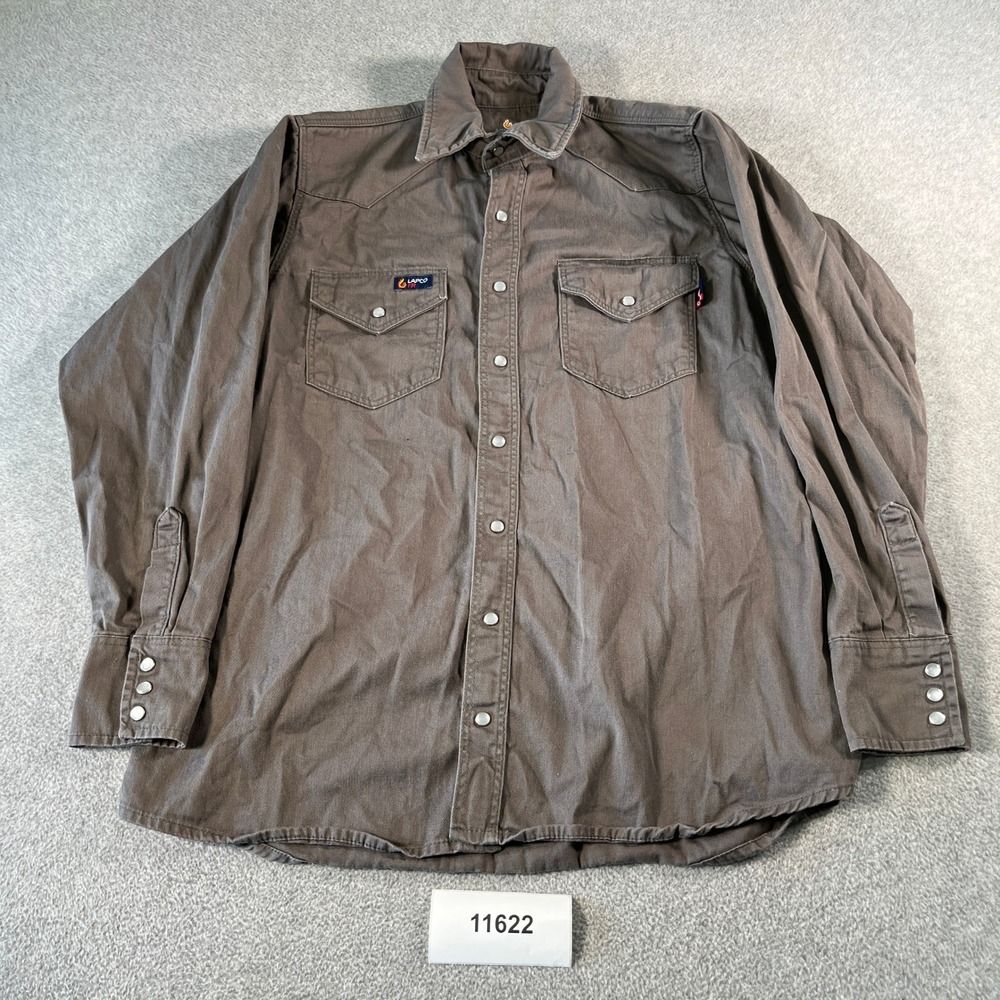 LAPCO FR Flame Resistant Shirt Mens Medium Gray Cotton Button Down Workwear